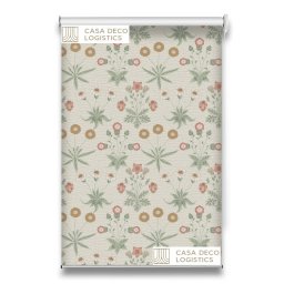 Roletă textilă Floral 8010 albă cu model floral pastel verde și bej