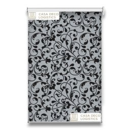 Roletă textilă Floral 8012 albă cu model floral ornamental gri-negru
