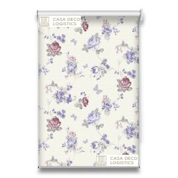 Roletă textilă Floral 8019 crem cu flori mov și roz