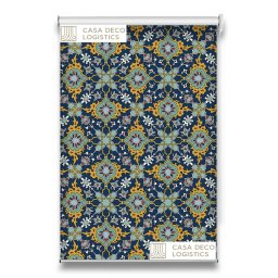 Roletă textilă Royal 5014 albastru cu model ornamental auriu