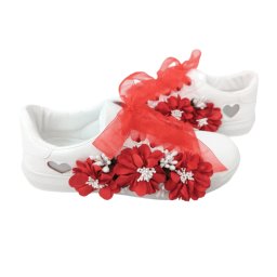 Tenisi pentru mireasa cu panglica si flori, rosu - DSPH304003