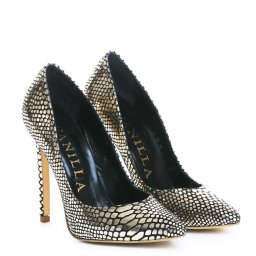 Pantofi Stiletto cu toc Eva Snake Print Gold
