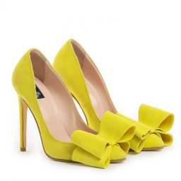 Pantofi Stiletto cu toc Catrina din piele intoarsa Yellow