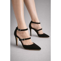 Pantofi Stiletto cu toc subtire Dora, piele naturala intoarsa, negri