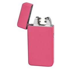 Novi Bricheta antivant metalica cu Plasma și USB + Cutie cadou Roz mata