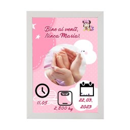 Tablou A4 personalizat pentru bebelusi cu datele de nastere