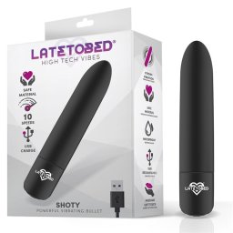 LateToBed Shoty Vibrating Bullet USB 10 Speeds Powerful Motor Black