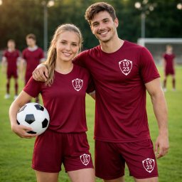Echipament sport 1923 visiniu/alb, personalizabil, poliester