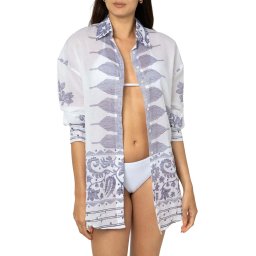 JULIET DUNN Cămaşă Shirt W/Dhaka Print & Silver Trim JD6138-AQA/NEN YLW aqua/neon yellow
