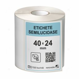 Rola etichete autoadezive semilucioase 40x24 mm, adeziv removable, 7500 etichete rola