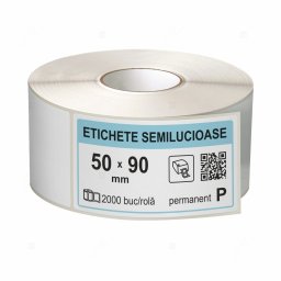 Rola etichete autoadezive semilucioase 50x90 mm, adeziv permanent, 2000 etichete rola