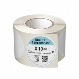 Rola etichete autoadezive semilucioase, rotunde, diametru 10 mm, adeziv permanent, 4000 etichete rola