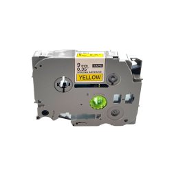 Banda laminata cu adeziv puternic compatibila Brother TZe-S621, 9 mm, negru pe galben, pentru suprafete plane, identificare rapida si siguranta vizuala