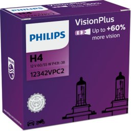 Set doua becuri auto H4 55W 12V Philips Vision Plus