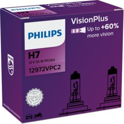 Set doua becuri auto H7 55W 12V Philips Vision Plus
