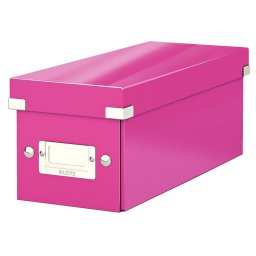 Cutie depozitare Leitz WOW Click & Store, carton laminat, pliabila, cu capac, 14x13x35 cm, roz