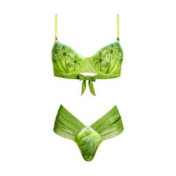 PIN UP STARS Costum de baie Underwire Balconet, Medium Briefs Palm Paradise Print PC031M-005 green