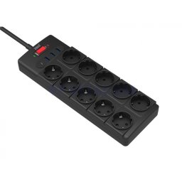 Prelungitor cu 10 x Schuko + 3 x USB-A + 1 x USB-C 2m, EXTS-10S2M-PROT/USBC4BK-WL