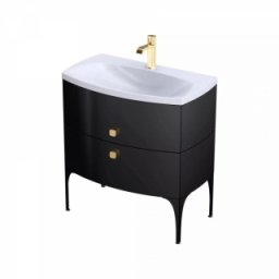 Set mobilier suspendat Oristo Louis 82cm cu 2 sertare,negru lucios