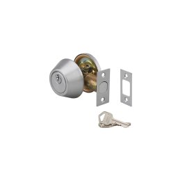 Broasca tubulara, crom mat, maner fix exterior cu cilindru cu 3 chei, buton blocare interior, ax reglabil 60-70 mm