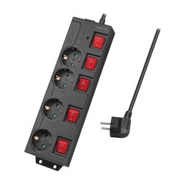 Prelungitor PRELUNGITOR LOGILINK, Schuko x 4, conectare prin Schuko (T), cablu 1.5 m, 16 A, 5 x on/off cu iluminare, protectie copii, protectie la supratensiune, grosime 1.5mm2, negru, "LPS251