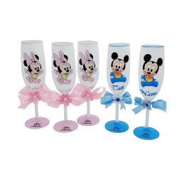 Set 5 pahare personalizate botez pentru parinti, nasi+nasa mica, model Mickey & Minnie - FEIS305003