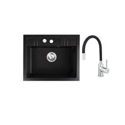 Set chiuveta granit Ferro , 1 cuva grafit, 58x48, cu baterie flexibila Ferro neagra