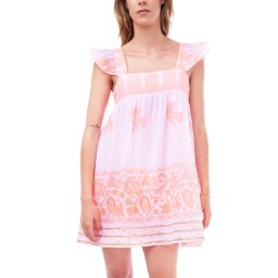 JULIET DUNN Rochie Baby Doll Dress W/Dhaka Print & Silver Trim L JD6137-WHT/NEN ORG white/neon orange