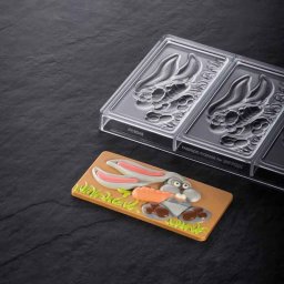 Matrita Policarbonat Gama Choco Bar, Iepuras de Paste - 3 Tablete 15.4 x 7.2 x H 1.3 cm, 100 g