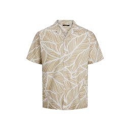 JACK & JONES Cămaşă Jprblasummer Linen Leaf Resort Shirt S/S 12232394 15-1307 TCX white pepper