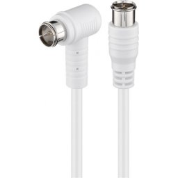 Cablu antena F-F 80 dB unghi 90 grade 1.5m T-T Alb, Goobay G67347
