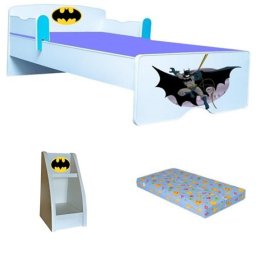 Pat copii Batman 160x80 cu saltea 2-12 ani si etajera Cadou