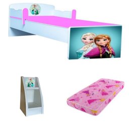 Pat copii Frozen 160x80 cu saltea 2-12 ani si etajera Cadou