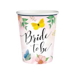 Set 6 pahare carton , zBride to be, petrecerea burlacitelor, roz cu flori si fluturasi, 220ml
