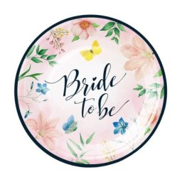 Set 6 farfurii , zBride to be, petrecerea burlacitelor roz cu flori si fluturasi, 18 cm