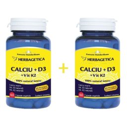 Calciu + D3 + Vitamina K2, 120 capsule, Herbagetica