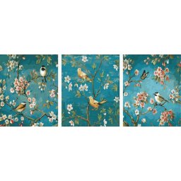 Set 3 picturi pe numere, cu sasiu, Cantec de pasari, 50x120 cm
