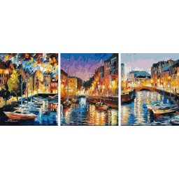 Set 3 picturi pe numere, cu sasiu, Canale Venetiene, 50x120 cm