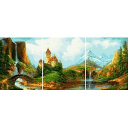 Set 3 picturi pe numere, cu sasiu, Taramul povestilor, 50x120 cm