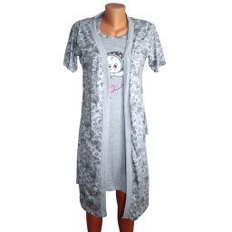 Compleu maternitate, Camasa alaptat + Halat gravide, Dreamy Bear, Grey maneca scurta