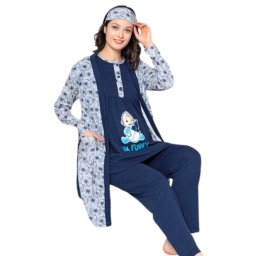 Compleu maternitate, 4 piese, Pijama+ Halat gravide, Baby, Blue, maneca lunga