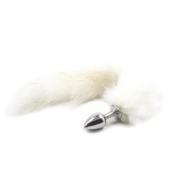 Fetish Addict Metal Butt Plug with Foxy Tail Velvet Touch 40cm White