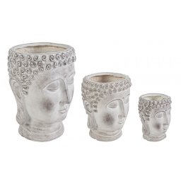 Set 3 ghivece flori ceramica gri Buddha 19x18x24 cm, 26.5x25x34 cm, 36x36.5x49.5 cm