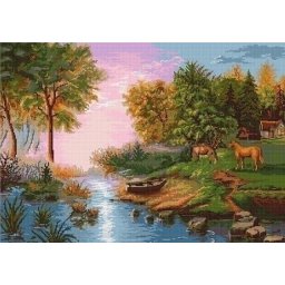 Set goblen de cusut, cu diagrama, Peisaj de vara, 32x22cm