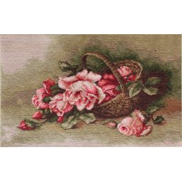 Set goblen de cusut, cu diagrama, Cosulet cu trandafiri, 24x15cm