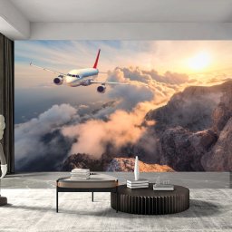 Fototapet 3D Avion in Deasupra Norilor AMA32 (Alege materialul: : Autocolant Perete Laminat Lucios)