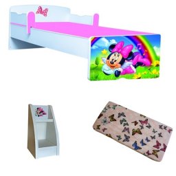 Pat copii Minnie 140x70 cu saltea 2-8 ani si etajera Cadou
