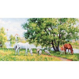 Set goblen de cusut, cu diagrama, Pastorala, 45x24cm