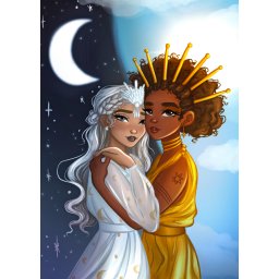 Set goblen cu diamante rotunde AB carat.art, fara sasiu, Soarele si luna, 50x70 cm