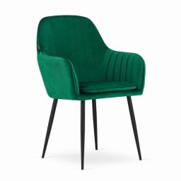 Scaun stil fotoliu bucatarie/living, Artool, Lugo, catifea verde, picioare metal negru, 57.5x56.5x86.5 cm